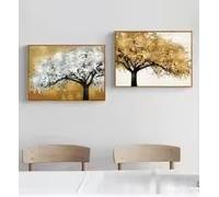 BMGKYAGL Lienzo moderno con diseño de árbol dorado y plateado, arte abstracto para sala de estar, pósteres e impresiones, imágenes de paisajes (60 x 90 cm x 2, marco interior)