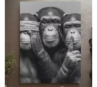 BMGKYAGL No veas, no oigas, no hables - Lienzo de los Tres Monos Sabios, blanco y negro, moderno, monocromático (40 x 60 cm/sin marco)