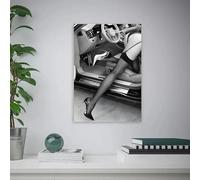 BMGKYAGL Pintura en lienzo moderna, retro, encantadora belleza, calcetines largos, tacones altos, arte de pared, póster impreso, imagen para sala de estar, decoración del hogar, 50 x 70 cm, marco