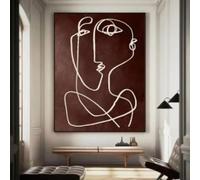 BMGKYAGL Pintura minimalista de líneas beige con rostro humano, arte abstracto, textura marrón, wabi-sabi, decoración moderna, marco de 70 x 100 cm