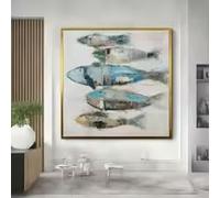 BMGKYAGL Póster con temática costera de trucha, pez, gaviota y pájaros en la playa. Arte mural moderno para casa de lago. Cuadro en lienzo para decoración del hogar (20x20cm/sin marco).