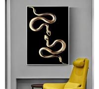 BMGKYAGL Póster de arte de pared minimalista nórdico con diseño de serpiente de sangre fría, color negro y dorado, para decoración del hogar, dormitorio y sala de estar, marco de 80 x 120 cm.