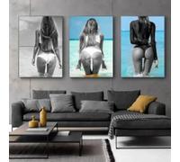 BMGKYAGL Póster de arte de pared moderno y sensual con diseño de mujer sexy en la playa para sala de estar, dormitorio, baño, decoración del hogar, pintura en lienzo, 40 x 60 cm x 3, sin marco