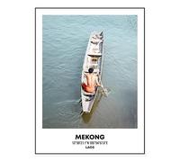 BMGKYAGL Póster de Laos, cascada de Luang Prabang, puesta de sol sobre el río Mekong en Asia, lienzo decorativo con paisaje de viaje (80 x 120 cm, marco interior).