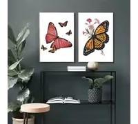 BMGKYAGL Póster de lienzo con diseño de insectos, mariposas, abejas, mariquitas, mantis y hormigas, para decoración del hogar y la sala de estar (60 x 90 cm x 2, marco interior)