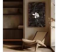 BMGKYAGL Póster de lienzo con flores blancas de estilo oscuro, pintura zen a tinta, wabi sabi, decoración minimalista para sala de estar y dormitorio (80x120cm/sin marco)