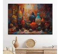 BMGKYAGL Póster de lienzo con paisaje vintage, jarrones coloridos y gafas, pintura de arte de pared de Oriente Medio, imágenes bohemias para decoración del hogar, 80 x 120 cm, sin marco