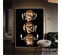 BMGKYAGL Póster divertido de tres monos sabios apedreados, cuadro sobre lienzo con humor, arte de pared, impresión para sala de estar, decoración del hogar, 60 x 120 cm, sin marco