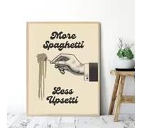 BMGKYAGL Póster e impresión de fideos con frase Más espaguetis y menos malestar, lienzo vintage de pasta, pintura para pared de comida de restaurante (60 x 80 cm, sin marco)