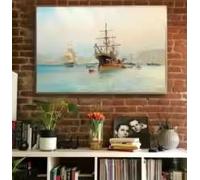 BMGKYAGL Póster vintage de océano, mar en calma, barco, paisaje marino, amanecer clásico, arte marino, lienzo, impresión de pared, decoración del hogar (20 x 30 cm/sin marco)