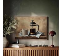 BMGKYAGL Póster vintage francés de prensa para cocina, cafetería rústica, acogedor café, lienzo, decoración del hogar, 30 x 45 cm, marco