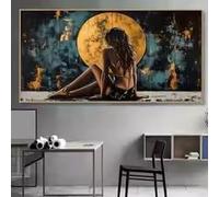 BMGKYAGL Póster y láminas modernas abstractas de mujer en negro, azul y dorado. Cuadro artístico sobre lienzo para pared, decoración del hogar (40x80cm/marco interno).