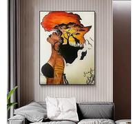 BMGKYAGL Pósteres clásicos de mujer africana con forma de mapa abstracto, arte de pared, lienzos e impresiones para decoración del hogar (50 x 70 cm/marco interior)