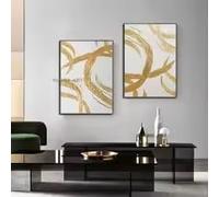 BMGKYAGL Pósteres de arte abstracto, paneles con líneas sencillas de lámina dorada, lienzos de pintura abstracta para decoración de paredes de sala de estar (60x80cmx2/sin marco)