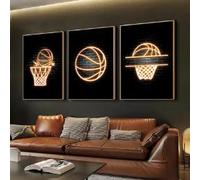 BMGKYAGL Pósteres e impresiones de baloncesto moderno, arte de pared con luz de neón, lienzo, murales, decoración de habitación de adolescente (40 x 60 cm x 3 cm/marco interior)