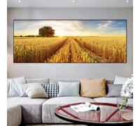 BMGKYAGL Pósteres e impresiones de lienzo con paisaje de campo de trigo dorado al atardecer, arte de pared, decoración del hogar, 90 x 180 cm, sin marco