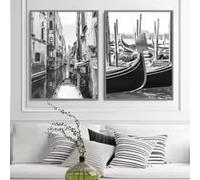 BMGKYAGL Pósteres fotográficos de arquitectura en blanco y negro, Italia, Venecia, paisaje urbano, impresiones en lienzo, decoración para sala de estar (70 x 100 cm x 2, marco interior)