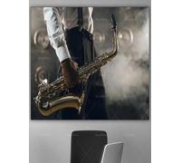 BMGKYAGL Saxophone Canvas Art Black White Jazz Musician Print Piano Mic Wall Decor Perfect Music Lovers Posters(70x70cm/Frameless)