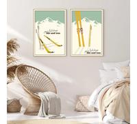 BMGKYAGL Winter Sports Skiing Poster Canvas Painting Vintage Travel Sun Print Ski In Snow Mountain Your Holiday Living Room Decor(60x90cmx2/Frameless)