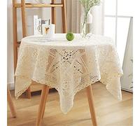 BMIDRUT Manteles de Encaje de Ganchillo, Cuadrados, Vintage, Color Beige, para decoración de Bodas, Fiestas 180x180 cm