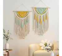 BMIDRUT Tapiz de macramé para colgar en la pared, estilo bohemio, decoración del hogar, hecha a mano, para dormitorio, sala de estar, apartamento, dormitorio, galería, 45 x 70 cm (Verde+Amarillo)