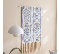BMIDRUT Tapiz de macramé tejido para colgar en la pared, decoración bohemia para el hogar, telón de fondo bohemio para apartamento, dormitorio, puerta, decoración de 50 x 85 cm