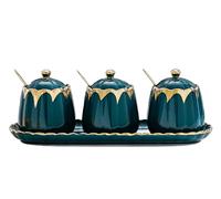 BMKGODN Juego de tarros cerámica for especias, juego ollas for condimentos cocina, salero, azucarero, caja combinada(Blue)