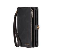 BMLLQSS Funda tipo cartera de poliuretano para Samsung Galaxy S22 Ultra/ S22 Plus/S22 | Múltiples ranuras para tarjetas, bolsillo con cremallera para monedas, correa de muñeca desmontable | Elegante y