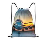 bmnaswt Aircraft Plane At Sunsets - Bolsa con cordón impreso, mochila plegable para gimnasio, playa, senderismo, gimnasio y recados diarios, Black, M, Mochilas de viaje