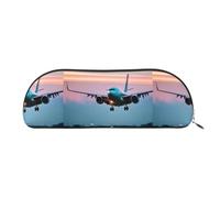 bmnaswt Airplane in The Evening Lights - Bolsa de almacenamiento con cremallera de grano cruzado, elegante bolsa de papelería portátil de maquillaje, color plateado, talla única, maleta