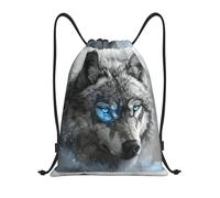 bmnaswt Blue Eyes - Mochila plegable con cordón y estampado de lobo para playa, senderismo, gimnasio y recados diarios, Black, M, Mochilas de viaje