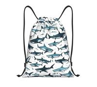 bmnaswt Bolsa de cordón con estampado de tiburón con varios gestos, mochila de gimnasio plegable para playa, senderismo, gimnasio y recados diarios, Black, M, Mochilas de viaje