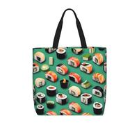 bmnaswt Bolsa de mano ligera con cremallera y estampado de alimentos de sushi, bolso diario casual para compras y trabajo