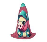 bmnaswt Bonita capa con capucha con estampado de cerdo, eleva tu aspecto festivo, capucha grande y pajarita, para Halloween/cosplay