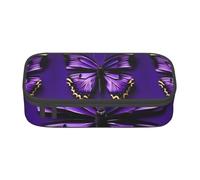bmnaswt Bonito estuche para lápices con estampado de mariposas moradas de gran capacidad, bolsa de almacenamiento con cremallera con bolsillo de malla y ranuras para bolígrafos