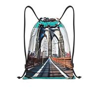 bmnaswt Brooklyn Bridge - Mochila plegable con cordón para playa, senderismo, gimnasio y recados diarios, Black, M, Mochilas de viaje