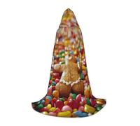 bmnaswt Capa con capucha con estampado de caramelo de hombre de jengibre, eleva tu aspecto festivo, capucha grande y pajarita, para Halloween/cosplay