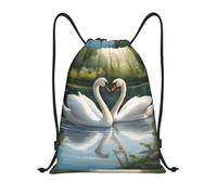 bmnaswt Hermosa bolsa de cordón con estampado de cisnes blancos en el lago, mochila plegable para gimnasio, playa, senderismo, gimnasio y recados diarios, Black, M, Mochilas de viaje