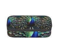 bmnaswt Hermoso estuche para lápices de gran capacidad con estampado de pavo real, bolsa de almacenamiento con cremallera con bolsillo de malla y ranuras para bolígrafos