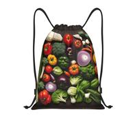 bmnaswt Introducción de varias bolsas con cordón con estampado de verduras, mochila plegable para gimnasio, playa, senderismo, gimnasio y recados diarios, Black, M, Mochilas de viaje