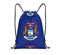 bmnaswt Mochila plegable con cordón con estampado de la bandera del estado de Michigan, para playa, senderismo, gimnasio y recados diarios, Black, M, Mochilas de viaje