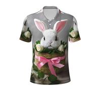 bmnaswt Polo de manga corta con cuello y estampado de roseta de conejito para hombre, para ocasiones diarias de negocios, Negro, 4XL