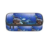 bmnaswt Shark Swimming Under The Sea - Estuche para lápices de gran capacidad, con cremallera, bolsillo de malla y ranuras para bolígrafos
