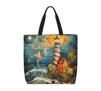 bmnaswt The Seaside Lighthouse - Bolso de mano ligero con cremallera y estampado de faro para ir de compras y trabajo