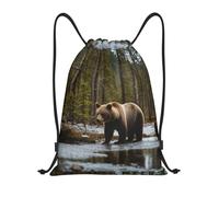 bmnaswt White Bear Brown Bear - Mochila plegable con cordón para playa, senderismo, gimnasio y recados diarios, Black, M, Mochilas de viaje