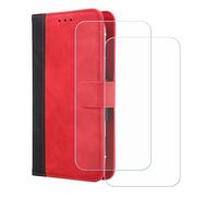 BMPNLSZ Case para MaxCom MS653 4G + 2 Cristal Templado-Rojo-FG | HD Vidrio Templado Protector Pantalla , Función de Soporte Cover, Billetera Funda para MaxCom MS653 4G (6,5")