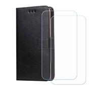 BMPNLSZ Flip Case para Blaupunkt OT 19 + [2-Pack] Cristal Templado, HD Vidrio Templado Protector Pantalla, Función de Soporte Cover, Billetera Funda (6,49") - Negro-XHDSXT