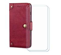 BMPNLSZ Flip Case para Doogee Blade20 Turbo + [2-Pack] Cristal Templado, HD Vidrio Templado Protector Pantalla, Función de Soporte Cover, Billetera Funda (6,6") - Rojo-HZLD