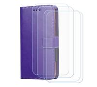 BMPNLSZ Flip Case para Hammer Energy X2 + [4-Pack] Cristal Templado, HD Vidrio Templado Protector Pantalla, Función de Soporte Cover, Billetera Funda (6,1") - Morado-XHDSXT