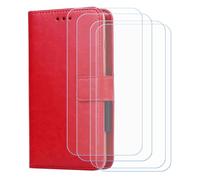 BMPNLSZ Flip Case para Hammer Energy X2 + [4-Pack] Cristal Templado, HD Vidrio Templado Protector Pantalla, Función de Soporte Cover, Billetera Funda (6,1") - Rojo-XHDSXT
